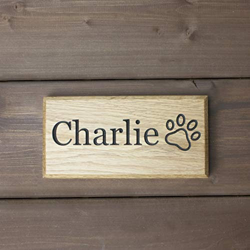 Peak Heritage® Personalised Oak Pet Name Sign - 19 x 9.5 x 2cm - Kennel Sign - Pet Bed Sign - Dog Name Plaque - Pet Memorial