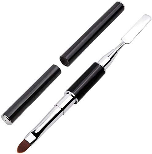 N+A Dual-Ended Polygel Brush & Picker, Stainless Steel & Nylon, 2 in 1 Gel Nail Tool for PolyGel Gel Acrylic Nails Extension (Black)