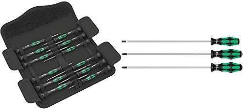 Wera 73675 Kraftform Micro Precision Screwdriver Set, 12 Pieces & 335/350/355/3 Kraftform Plus Extra-Long Screwdriver Set, PH/PZ/SL, 3pc, 05347735002