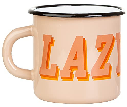 MUGSY Emaille Tasse, Retro Lazy Days Design, 300ml, Outdoor Ausrüstung, bruchfest & leicht