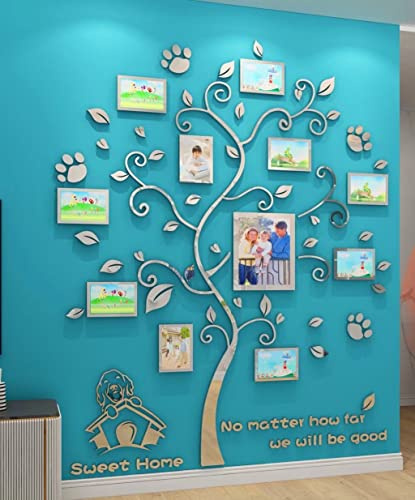 Wandtattoo Baum 3D DIY Wandaufkleber Familie Bilderrahmen Foto Hund Sticker Wandbilder Wandkunst Wanddekoration für Schlafzimmer Wohnzimmer Kinderzimmer Hause Kindergarten