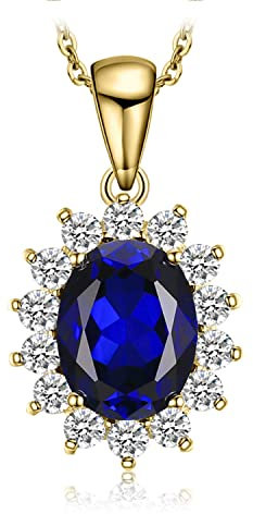 JewelryPalace Oval 3.2ct Erstellt Saphir Prinzessin Diana Kate Middleton Kette Anhänger, Schmuck Set Blau, Halsketten Damen Silber 925 Collier Edelstein Mädchen, Ketten Frauen Geschenk Vergoldet 45CM