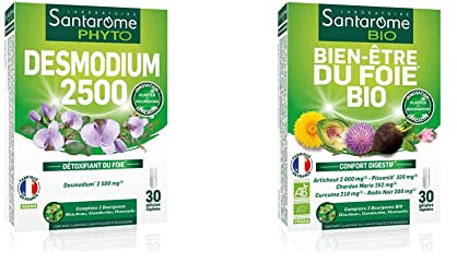 Santarome Bio - Pack Bien-Etre du Foie - 2 produits en gélules - Digestion et Protection du foie - Desmodium 2500, Bien-être du foie - Made In France - Végan