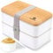 Sinnsally 1400ML Bento Box Lunch Boxes, Stackable Bento Lunch Box for Adults,Leak-Proof Lunch Container with Compartments,Japanese Style Lunchbox with Sauce Pot Cutlery Set (White)