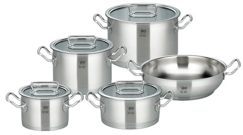 ELO Premium Topfset Gourmet Plus 5 tlg., für alle Herdarten geeignet, Edelstahl, integriertes Öl-Dosiersystem, Volumenskala