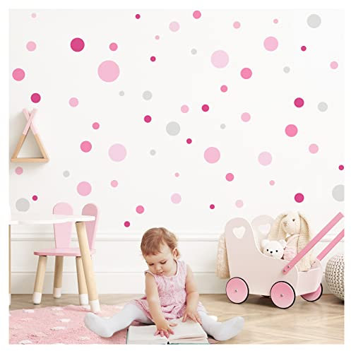 Little Deco Wandsticker 172 Kreise Set für Kinderzimmer Punktaufkleber Dots Polka Wandtattoo Punkte rosa pink hellgrau Babyzimmer Wandaufkleber DL982