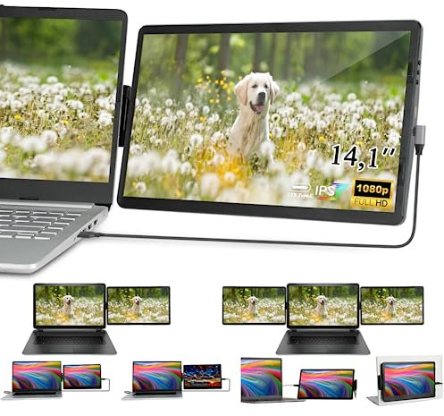 Chiusuet Tragbarer Monitor für Laptop, Laptop Bildschirm Erweiterung 14,1 Zoll FHD 1920 x 1080 externer Monitor zweiter Bildschirm für Laptop PC Smartphone