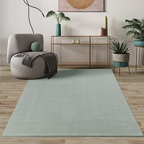 Mia's Teppiche Comfort Moderner Flauschiger Kurzflor Teppich, Anti-Rutsch Unterseite, Waschbar bis 30 Grad, Super Soft, Felloptik, Grün, 200 cm Rund
