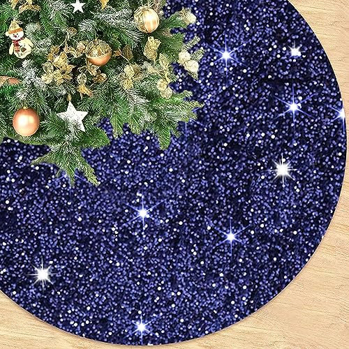 ROMANKAS Falda de árbol de Navidad azul marino de 36 pulgadas, falda de árbol de terciopelo azul marino, falda de árbol brillante para árbol de Navidad de 4 pies, falda de árbol de Navidad