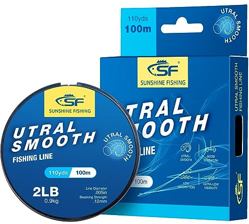 SF Ultra Smooth Monofile Angelschnur mit Spule Mono Klar Nylonschnur 2LB/0,9KG 110YDS 0.12MM