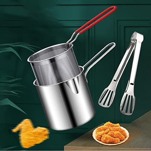 Mini-fritös av rostfritt stål, oljebesparande liten fritös i japansk stil med sil, filterskimmer, djup olje-G-as minifritös för stekning av kycklinglår, pommes frites etc
