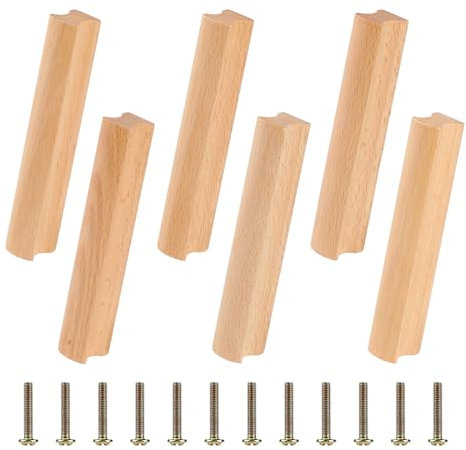 SWAWIS 6 Stück Möbelgriffe Holz, 96mm Küchenschrankgriffe, Schubladengriffe Mit Schrauben, Streifenförmiger Türgriff, Schrankgriff Für Möbel Und Küchen