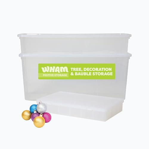 Wham Festive 3-Piece Christmas Storage Set | 1 x 133L Christmas Tree, 1 x 55L Decorations Container & 1 x 24-Compartment Bauble Box | Stackable & Nestable | Made in UK
