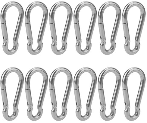 ZEONHAK 12 ganci a scatto M8 in acciaio inox, 80 x 40 mm, clip a molla in acciaio inox 304, moschettoni, connettori a scatto per campeggio all'aperto, pesca