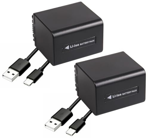 2er-Set Akku mit USB-C Eingang für die Sony FDR-AX53 / AX53 Ultra HD Camcorder (2060mAh) | mit Lade-LED