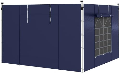 Outsunny 2er-Set Seitenteile für Pavillon 3x3/3x6 m, Seitenwand mit Fenster und Klettverschluss, wasserdicht Seitenwände aus Oxfordstoff, als Windschutz und Sichtschutz für Partyzelt, Blau