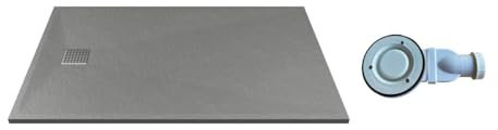 Vente-unique-Plato de ducha de resina para colocar o empotrar con sifón - Gris - 140 x 90 cm - MIRNOSA
