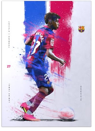 Displate Offiziell FC Barcelona MetallPoster Magnetische Befestigung Inklusive Lizenziert Bilder Hochwertiges Poster FCB 2024 Home - Lamine Yamal Poster 45 cm x 32 cm