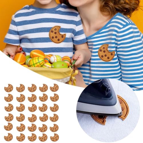 Aufnäher Zum Aufbügeln 30 Cookies Kekse Bestickter Stoffaufkleber Dekorativer Keksaufnäher Patch Gesticktes Etikett Gebügeltes Gesticktes Abzeichen