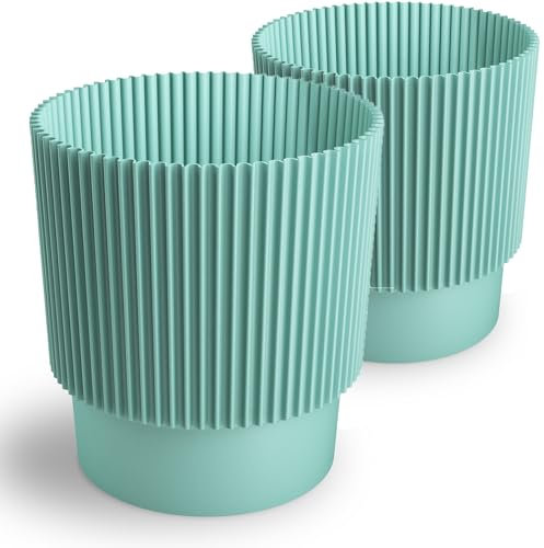 Tymar Macetero mate, paquete de 2, maceta de plástico, forma redonda (verde menta, diámetro de 13 cm)