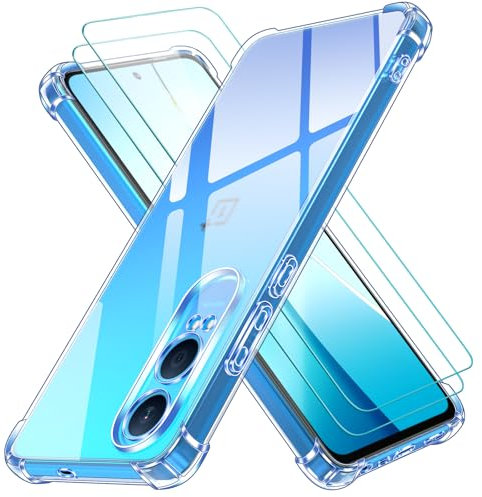 ivoler 3 in 1 Funda para OnePlus Nord CE 4 Lite 5G con 2 Piezas Cristal Templado, Transparente Carcasa Protectora Antigolpes Case, Suave TPU Silicona Anti-Choques Caso