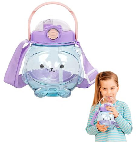 FILOEEX Kawaii Water Bottle with Straw and Strap,Cute Water Bottles,Portable 1000ml Large Water Bottle,Leak-Proof Big Belly Bottle,BPA-free for Teens Girls School Sports Milk Tea Juice (purple)