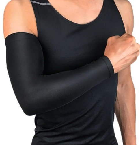 DAZZLEEX Coderas suaves de portero para jóvenes y adultos, mangas de compresión muscular de poliéster, bandas de protección solar, Negro, XX-Large