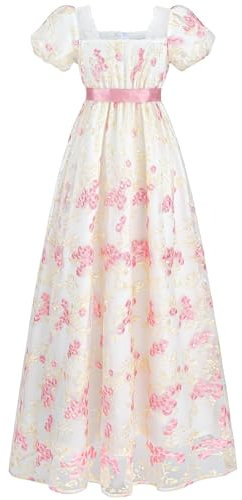 CR ROLECOS Regency Dresses for Women Victorian Dresses Long Dress Tea Party Gown Floral Pink Dress L