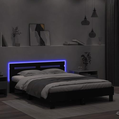 Faroom Holzbett Futonbett Bett 150x200 cm mit LED-Beleuchtung,Lattenrost & Kopfteil, Bettrahmen Holzwerkstoff Einzelbett Doppelbett Bettgestell Schwarz