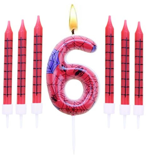 Geburtstagskerzen Set,Geburtstag Zahl Kerzen 6 mit 6Pc Lange Kerzen,Geburtstagskerzen für Kuchen für Mädchen Jungen Frauen Geburtstagsparty Dekorationen