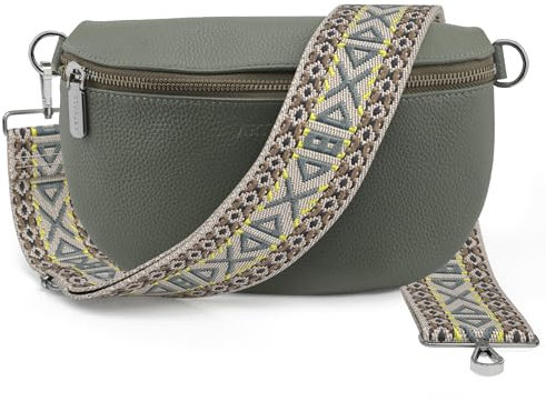 Artvall - Umhängetasche Echtleder Tasche Handtasche Leder Bauchtasche Klein mit Schultergurt Design Taschenband abnehmbar verstellbares Riemen Crossbody Bag Echt Ledertasche Damen mit Reißverschluss