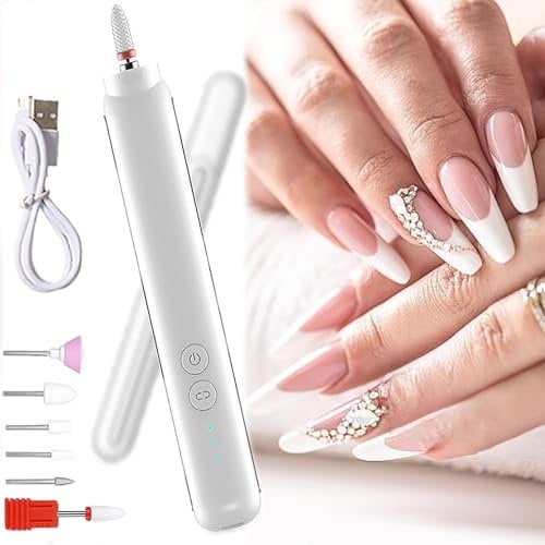DXIA Electric Nail Trimmer, Professional Nail Drill, Nail Polishing Machine with Five Types of Grinding Heads Low Vibration and Low Noise, 18000RPM Adjustable Speed Portable Nail DIY Set