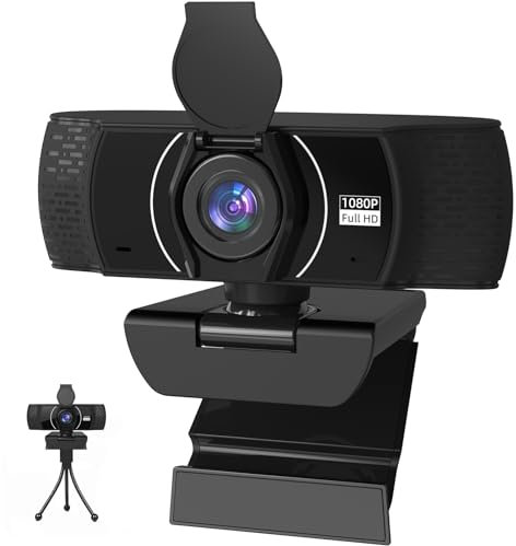 Webcam per PC 1080P con microfono, videocamera per computer, campo visivo a 110°, telecamera per streaming, con treppiede, correzione automatica della luce, webcam per zoom, videochiamate, Skype,