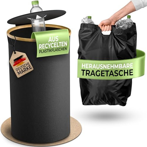 Glückstoff® Récipient de rangement rond pour bouteilles consignées - Récipient de collecte de bouteilles vides et en verre usagé - Avec trou - Noir
