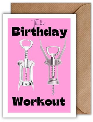 WBdesignz Lustige Geburtstagskarte für Frauen und Männer mit Umschlag – witzige Karte mit Korkenzieher-Motiv „The best Birthday Workout“ - Humorvoll zum Geburtstag (DIN A6)
