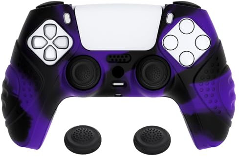 eXtremeRate PlayVital Guardian Edition Ergonomic Soft Anti-Slip Controller Silicone Case Cover for ps5, Rubber Protector Skins with Joystick Caps for ps5 Controller - Purple Black