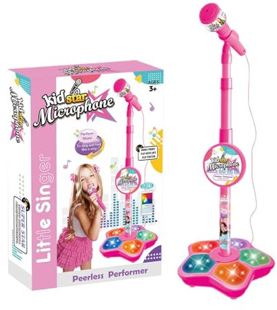 Stand Up Microphone Kids, Child Microphone With Adjustable Stand For Kids, Karaoke Machine With Lights, Girls Party Pastime, Sing Musical Toy With Flashing Stage Lights