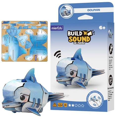 mierEdu - Soundwunder 3D Puzzle Delphin – 3D Puzzle für Kinder ab 6 mit Soundeffekt – Spielerisches Lernspielzeug