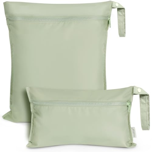 haakaa Wasserdichte Nassbeutel für Babys, nasse und trockene Taschen für Stoffwindeln, Badeanzug und Reisen, 2 Stück, Gras