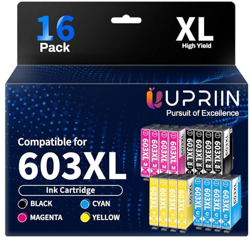 UPRIIN 603XL 603 Tintenpatronen für Epson 603XL Druckerpatronen Kompatibel mit Epson Workforce WF-2810 WF-2830 WF-2835 WF-2850 Expression Home XP-2100 XP-2105 XP-3100 XP-3105 XP-4100 XP-4155 (16-Pack)