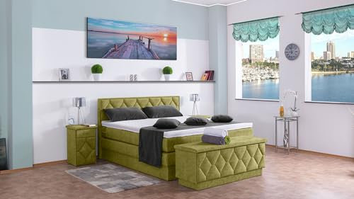 Boxspringbett Yara 240x220, DS-Apfelgrün, 7-Zohnen Taschenfederkernmatratze, Ergoflex - Inklusive Aufbau - Deutscher Hersteller