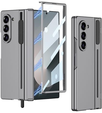 Clatoxi per Samsung Galaxy Z Fold 6 Custodia con S Pen Supporto Gear-Pushed e Pellicola Protettiva HD e Protezione con Cerniera Magnetica, Cover Antiurto i PC Rigido per Z Fold 6, No S Pen (Argento)