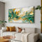 JACBON Foglie astratte dipinto a olio su tela decorazione artistica oro pianta verde dipinto fatto a mano decorazione da parete soggiorno grande arte da parete moderna 80x160cm senza cornice