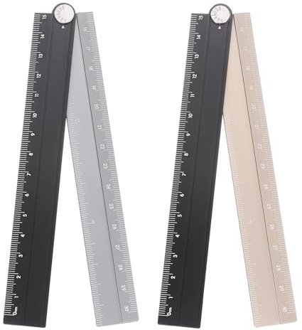 sourcing map 2pcs Folding Straight Ruler 30cm Metric Aluminum Alloy Protractor Foldable Angle Ruler Geometric Measuring Tool with Angle Line for Architect Artist Office, Black Gold/Black Silver