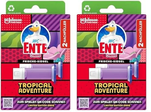 WC-Ente Frische-Siegel Nachfüller, körbchenloser WC-Reiniger, Tropical Adventure Duft, 2er Pack (2 x 36 ml)