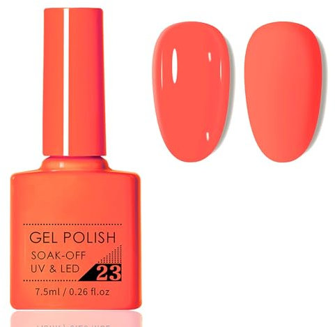 Orange Nail Polish - Bright Orange Gel Nail Polish - High Pigment Color Neon Orang/e Gel Polish - UV/LED Lamp Needed Chip Resistant Nail Varnish Home DIY Nail Art Gifts for Women