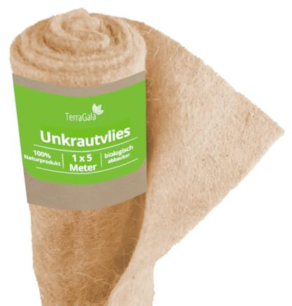 TerraGala Unkrautvlies, Mulchvlies aus Jute, 100% biologisch abbaubar, 1m x 5m, 300g/m²
