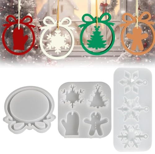 DULZEN 3 pezzi Stampi in silicone per Natale stampi in silicone con stella albero di Natale fiocco di neve stampi per ciondoli e sapone per resina fai da te decorazioni natalizie