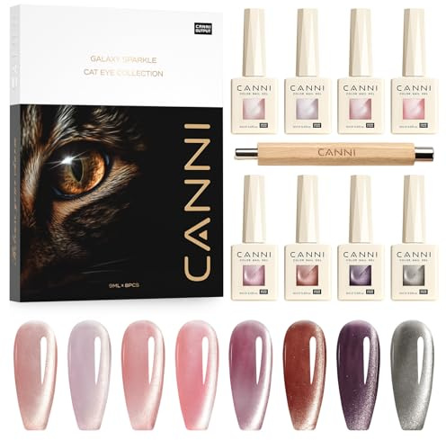 CANNI UV Gel Nagellack Cat Eyes Glitzer Nagellack | 8 Farben Funkel Galaxie Rosé Violett Grau Farbgel Gelnägel UV Lack Soak Off Gel Nail Polish gellack für UV Lampe