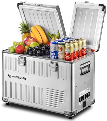AAOBOSI Nevera Portatil 40L,Nevera 12v Compresor Doble Zona, de -20 °C a 20 °C, Aluminio Nevera Portatil Electrica Coche 12V/230V, Autocaravana, Camping, Jardín, Barco y Viajes en Coche